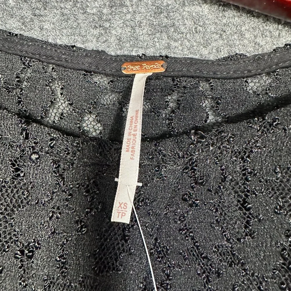 Free People Dress Womens XS Black Lace Aline Lined Bell Cuff Sleeve NEW Skater - Picture 5 of 8